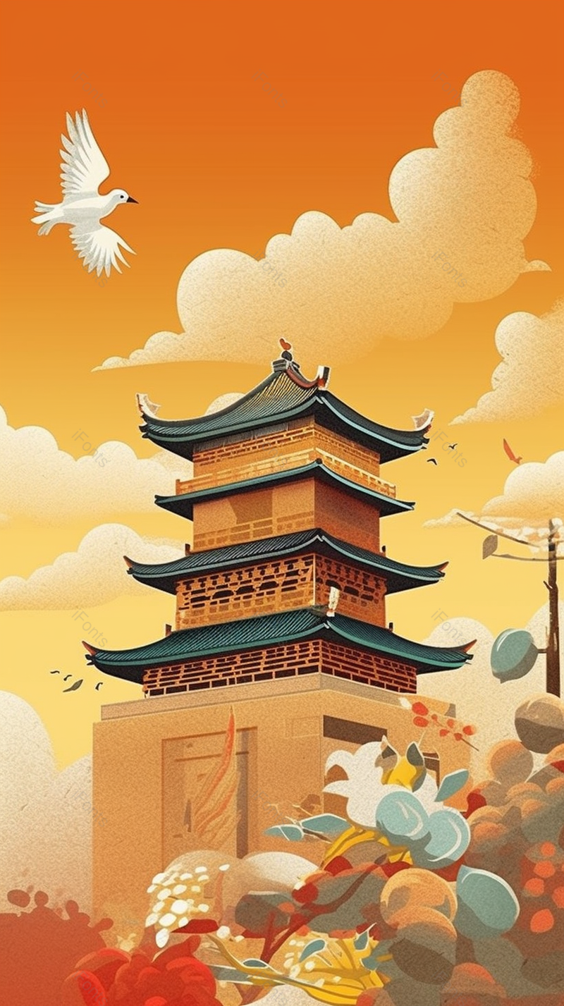 花团锦族的国庆国潮风插画,插画/手绘图,插画/手绘图库,插画/手绘图下载,插画/手绘